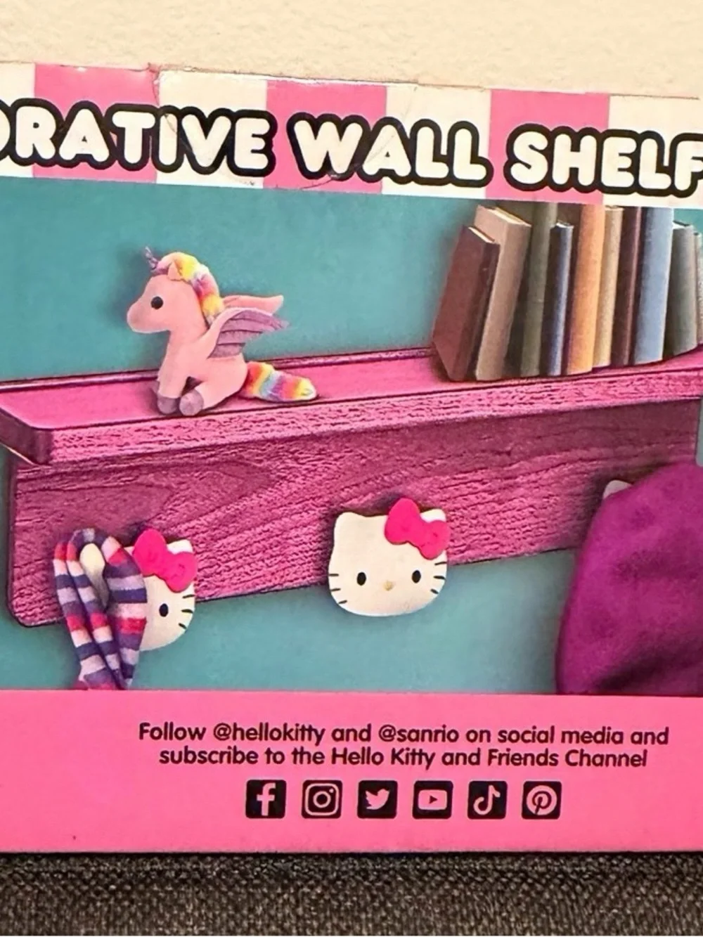 Sanrio Hello Kitty Pink 3-Hook Hanging Wall Shelf New In Box
